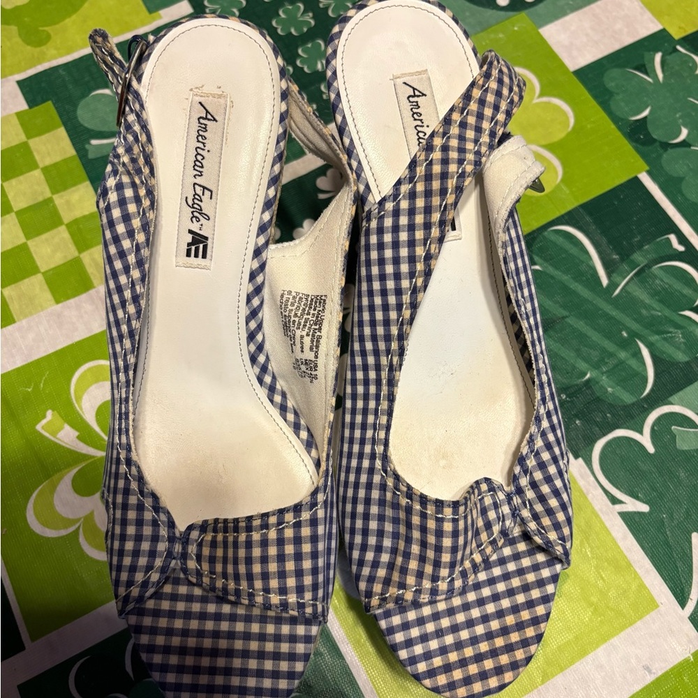 American Eagle Outfitters Blue Gingham Sandals